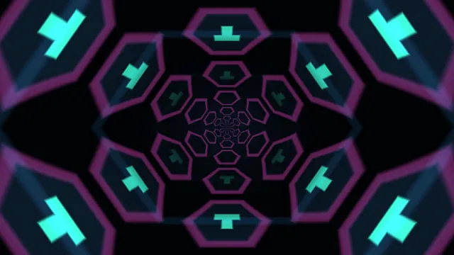 Neon Hexagonal Corridor Perspective 4K Wallpaper
