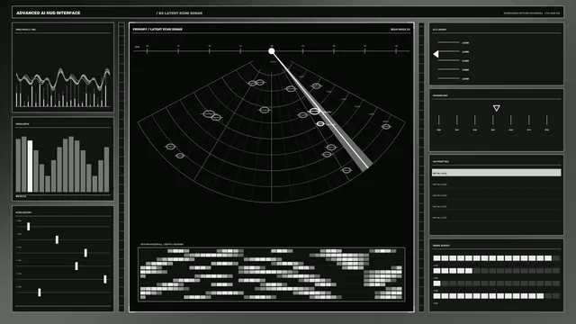 Monochrome Sonar HUD Interface 4K Sci-Fi Wallpaper