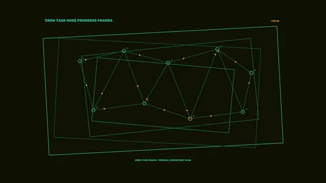 Crew Task Progress Node HUD – Teal Wireframe Telemetry 4K Wallpaper