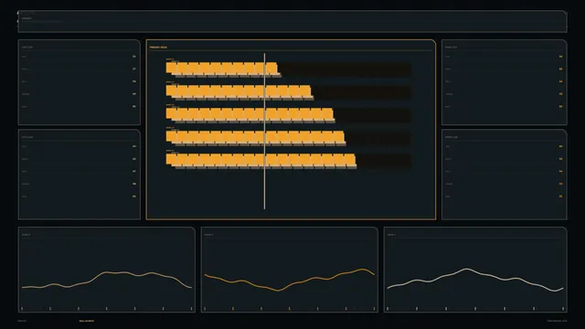 Industrial Control Dashboard HUD with Amber Telemetry Bars and Signal Graphs