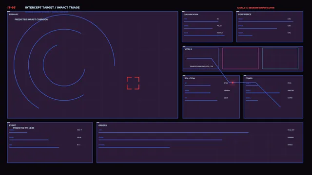 Sci-Fi Impact Triage HUD with Circular Scanner and Telemetry Panels