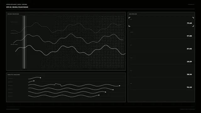 Monochrome Sci-Fi Telemetry HUD Dashboard with Waveform Scanner