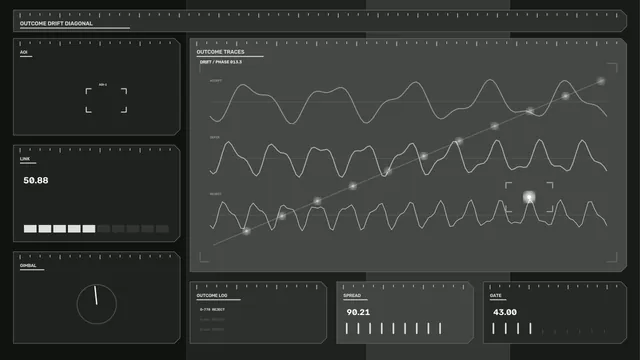 Sci-Fi Telemetry HUD Dashboard with Outcome Trace Graphs