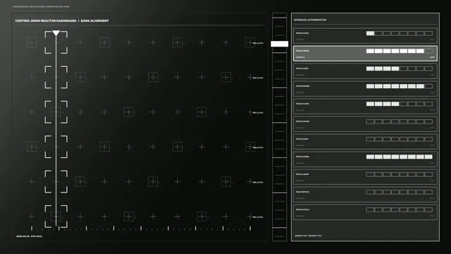 Fictional Reactor Control Room HUD with Alignment Grid and Trace Panels | 4K