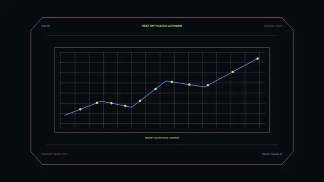 Reentry Hazard Corridor HUD Telemetry Graph – Sci-Fi 4K Wallpaper