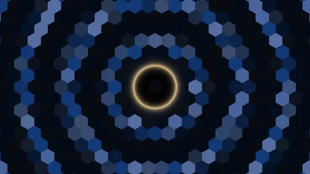 Golden Ring with Blue Hexagonal Arcs UHD Wallpaper
