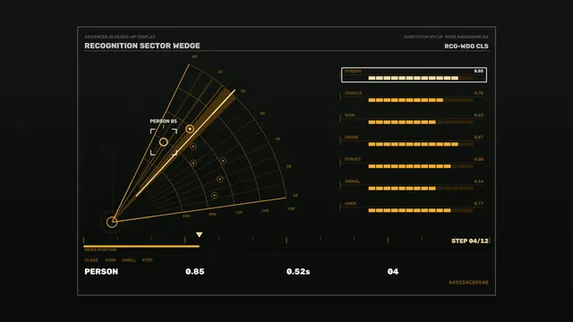 Amber Recognition Sector HUD 4K Sci-Fi Wallpaper