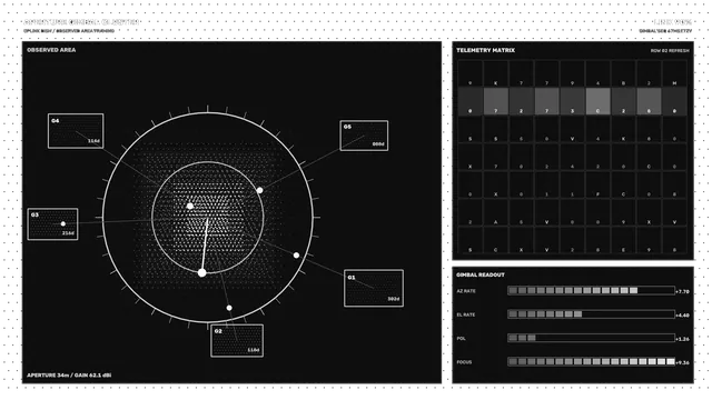 Monochrome Sci-Fi Telemetry HUD — 4K Wallpaper