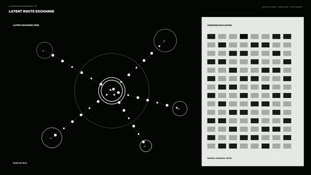 Fictional Latent Route Exchange HUD with Telemetry Matrix