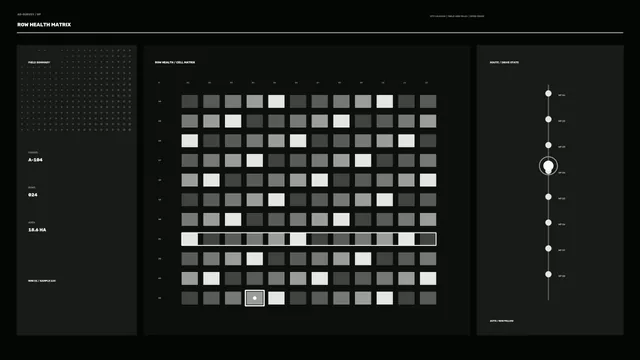 Agricultural Row Health Matrix HUD — Monochrome 4K Wallpaper