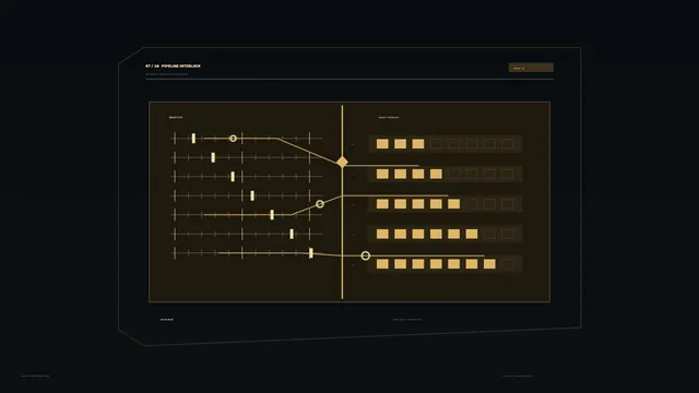 Amber Pipeline Interlock HUD Dashboard 4K Wallpaper