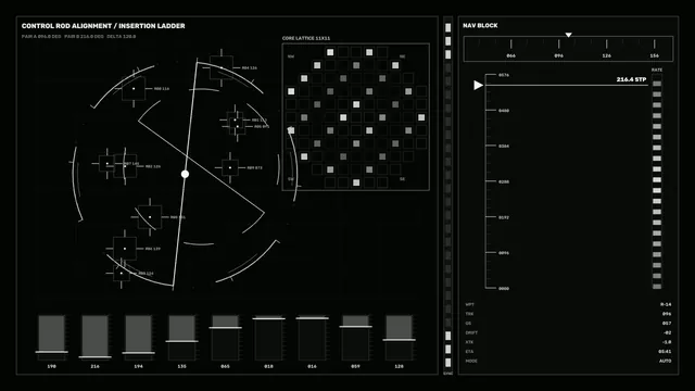 Monochrome Reactor Control Dashboard HUD with Circular Scanner, 4K Wallpaper