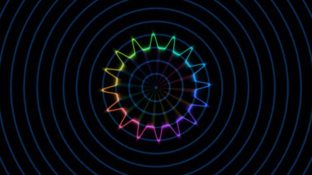 Neon Rainbow Spectrum Ring with Concentric Blue Circles 4K Wallpaper