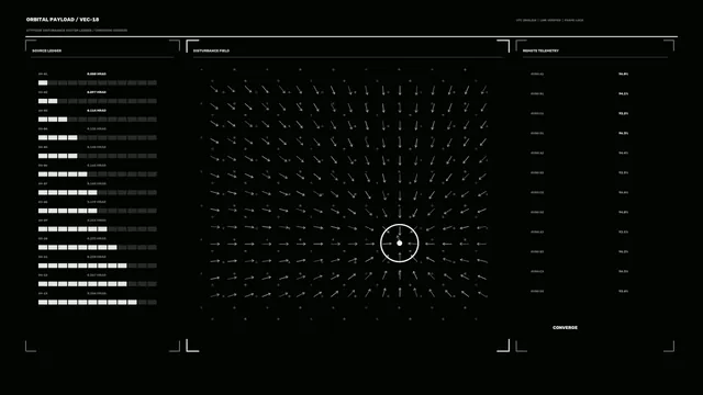 Orbital Payload Telemetry HUD with Vector Field and Gyro Readouts, 4K Sci-Fi