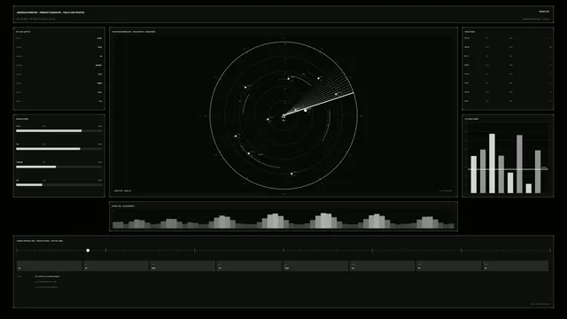 Monochrome Airspace Radar HUD Dashboard with Circular Scanner and Telemetry