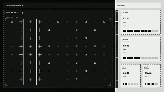 Monochrome Sci-Fi HUD Dashboard with Grid Reticle and Telemetry Panels