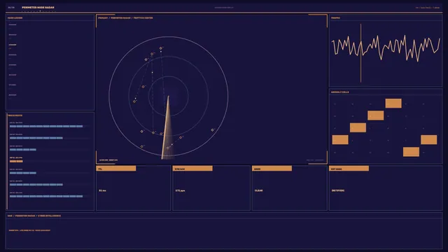4K Sci-Fi Perimeter Radar HUD Dashboard with Telemetry Panels