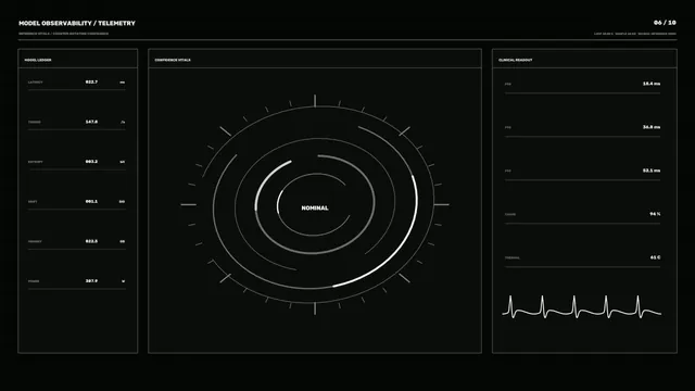 Fictional Sci-Fi Telemetry Dashboard HUD with Circular Confidence Gauge 4K
