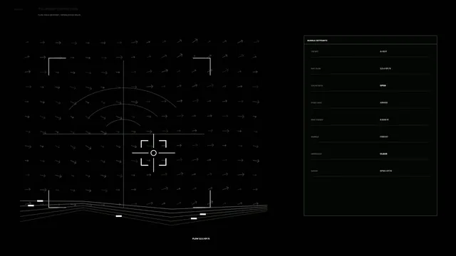 Monochrome Science Fiction Telemetry HUD with Vector Field and Setpoint Panel