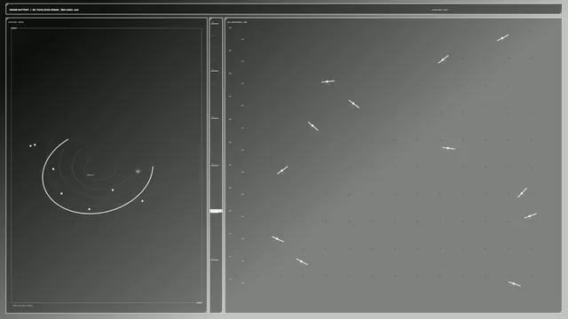Monochrome Drone Battery Telemetry HUD with Circular Scanner and Grid Dashboard