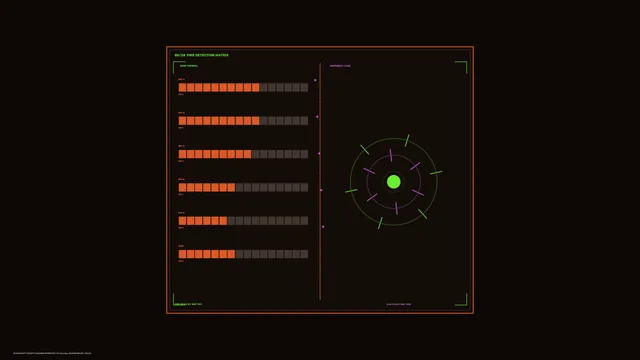 Sci-Fi Fire Detection Matrix HUD with Segmented Telemetry