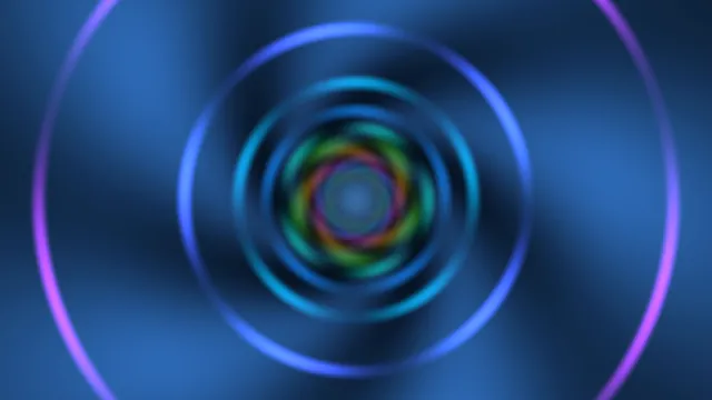 Abstract Neon Tunnel with Concentric Blue, Purple and Rainbow Rings