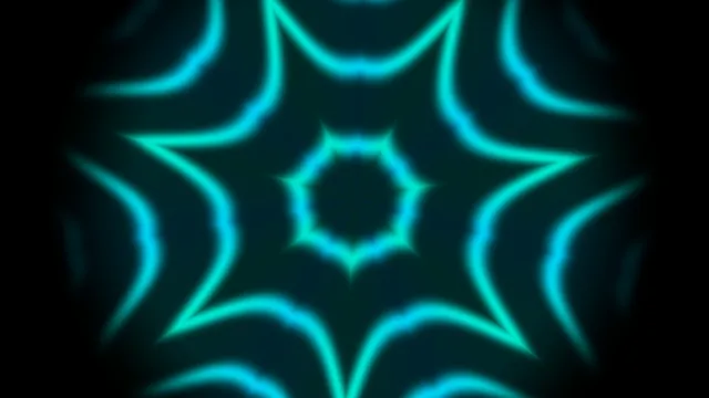 Neon Cyan Kaleidoscopic Floral Star Pattern