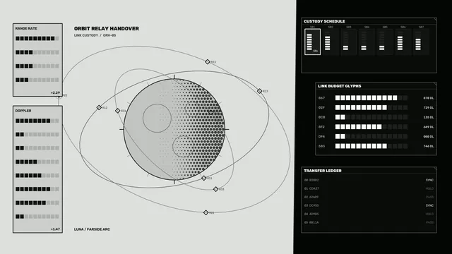 Monochrome Lunar Orbit Relay Telemetry HUD