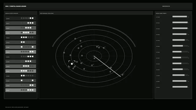 Orbital Radar Tracking HUD with Contact Ledger and Priority Bars | 4K Sci-Fi
