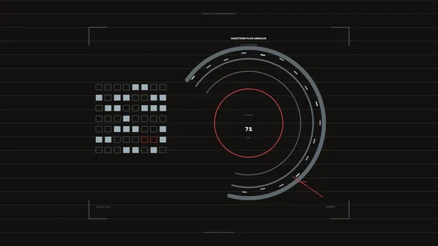 Sanctions-Flow Assessment HUD with Radial Telemetry Gauge – Free 4K Wallpaper
