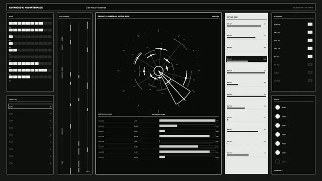 Monochrome Circular Scanner HUD Dashboard 4K Sci-Fi Wallpaper