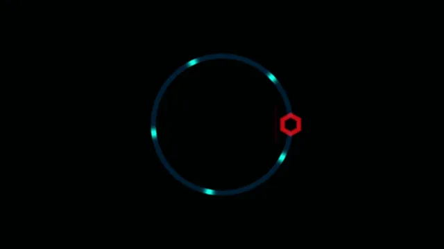 Blue Circular Interface Ring with Red Hexagon on Black