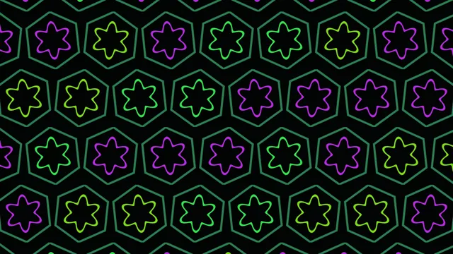 Neon Floral Hexagon Pattern on Black