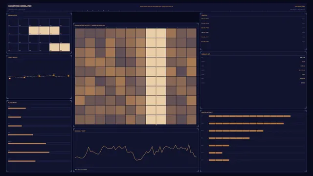 Sci-Fi Signal Analysis HUD Dashboard with Correlation Matrix 4K Wallpaper