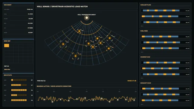 Sci-Fi Hull Sonar Acoustic Telemetry HUD 4K Wallpaper