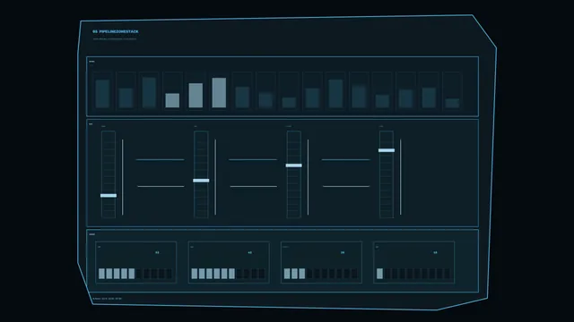 Futuristic Pipeline Status HUD Dashboard with Blue Telemetry Gauges