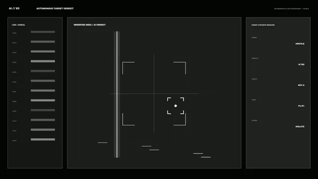 Monochrome Sci-Fi HUD Dashboard with Tracking Reticle and Telemetry Panels
