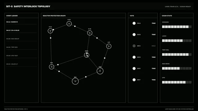 Sci-Fi Reactor Protection HUD with Safety Interlock Topology