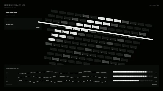 Monochrome Core Channel Telemetry HUD with Thermal Matrix