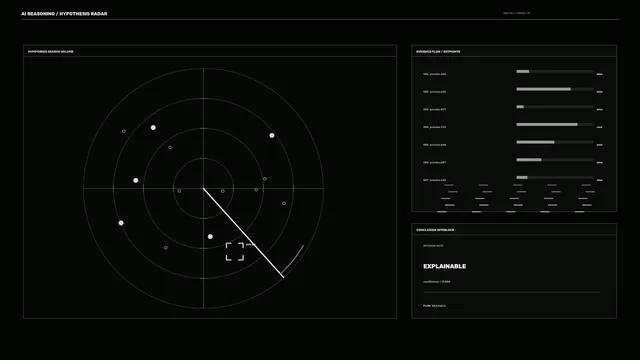 Monochrome Circular Scanner HUD and Evidence Flow Dashboard