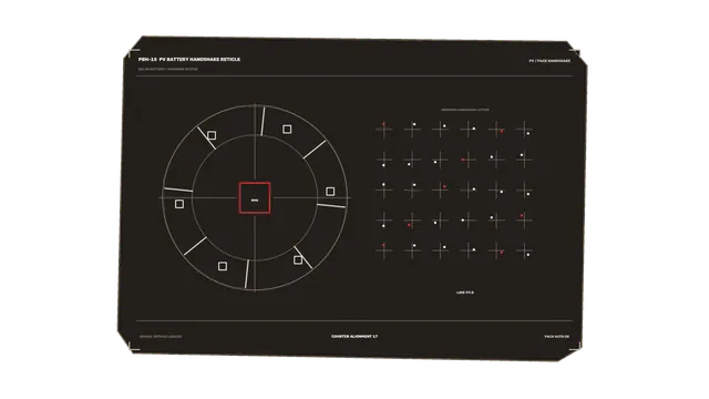 Solar Battery Handshake HUD with Circular Reticle and Telemetry Grid