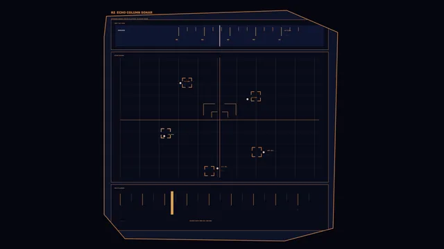 Amber Spacecraft Status HUD with Echo Sonar Grid and Angular Frame — 4K Sci-Fi
