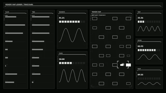 Memory Map System Diagnostics HUD with Telemetry Panels 4K Wallpaper