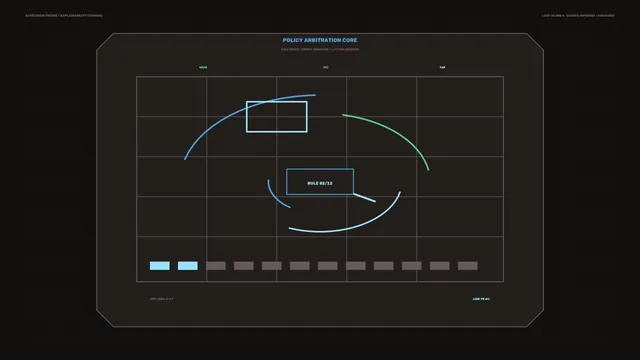 Policy Arbitration Core HUD Dashboard 4K Wallpaper