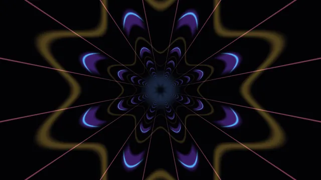 Neon Kaleidoscopic Tunnel with Purple, Cyan and Gold Curves