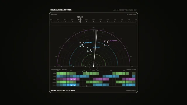 Futuristic Radar Telemetry HUD with Bearing Grid and Detection Matrix 4K