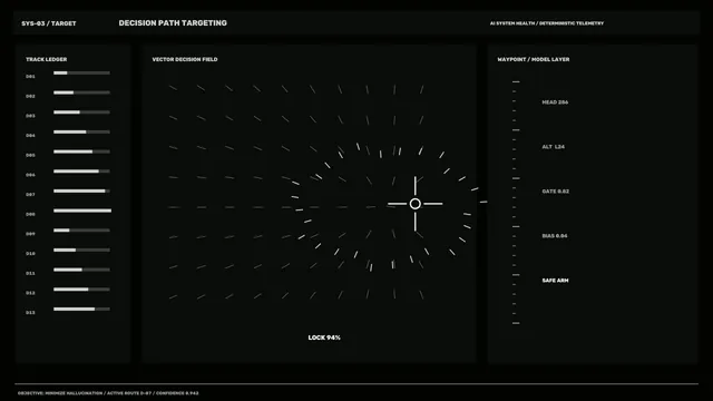 Futuristic Decision Path Targeting HUD with Vector Telemetry Dashboard 4K