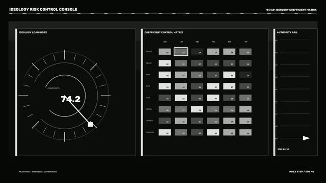 Ideology Risk Control Console HUD with Circular Load Gauge and CoefficientMatrix