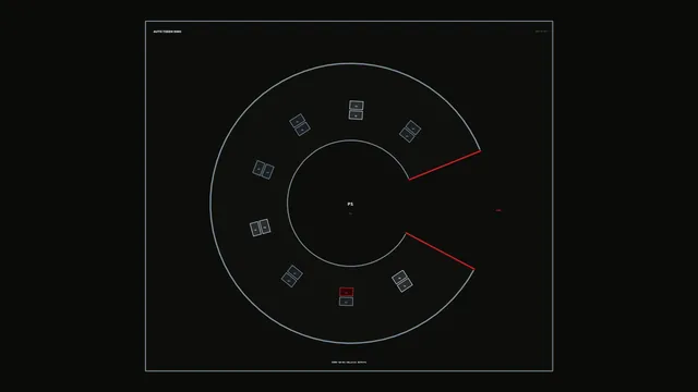 Circular Telemetry HUD with Concentric Scanner Rings and Red Sector Markers | 4K
