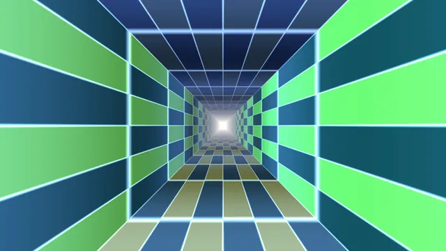 Blue Green Geometric Grid Tunnel 4K Wallpaper